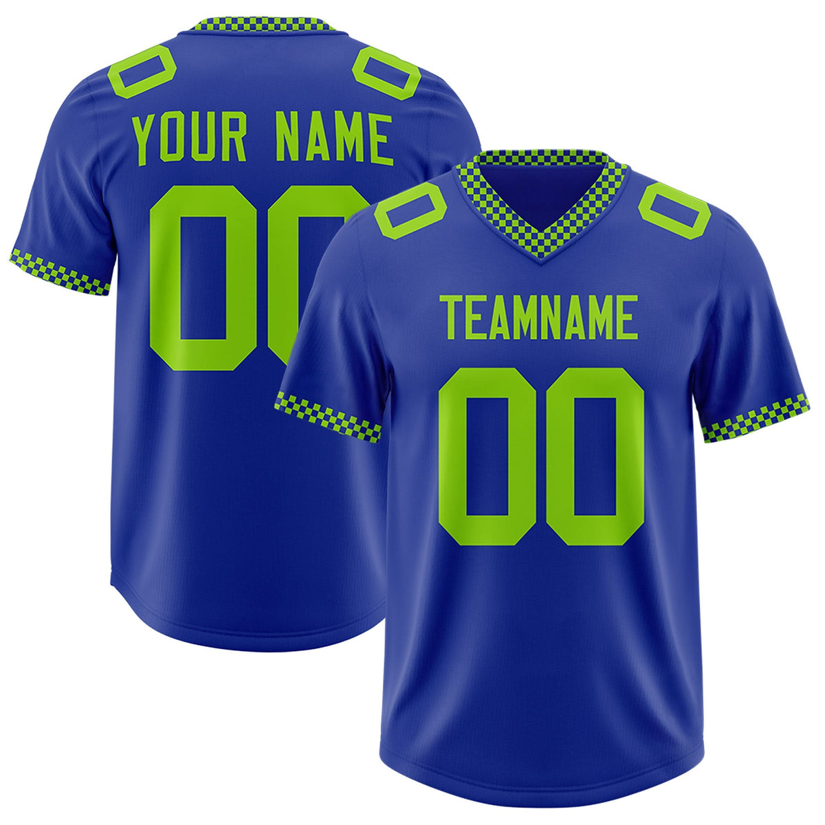 Custom Royal Neon Green Personalized Neckline Square Classic Authentic American Football Jersey