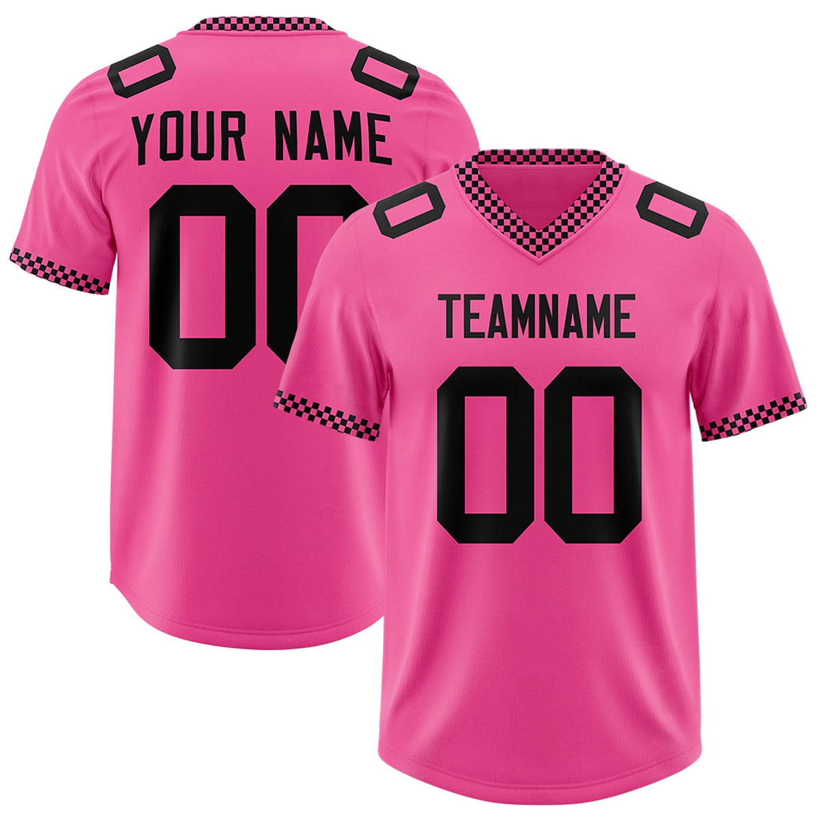 Custom Pink Black Personalized Neckline Square Classic Authentic American Football Jersey