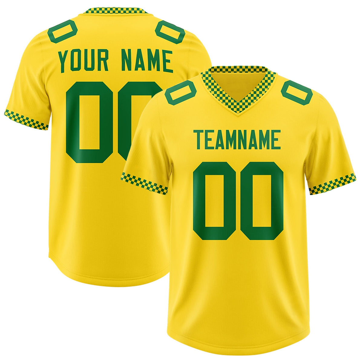 Custom Yellow Kelly Green Personalized Neckline Square Classic Authentic American Football Jersey