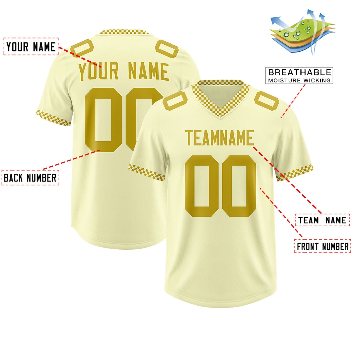 Custom Cream Old Gold Personalized Neckline Square Classic Authentic American Football Jersey