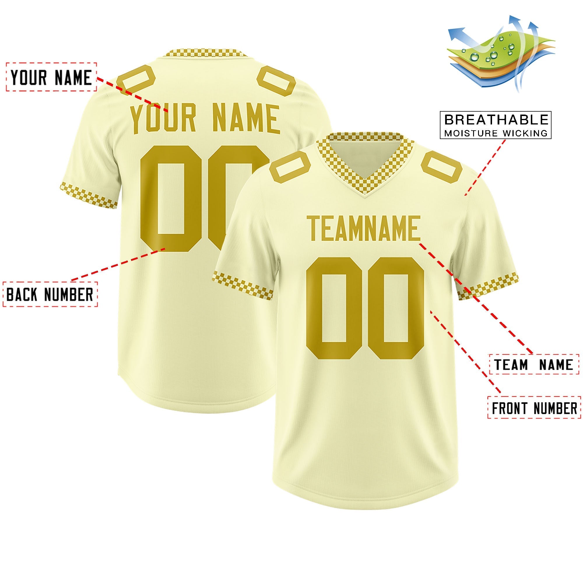 Custom Cream Old Gold Personalized Neckline Square Classic Authentic American Football Jersey