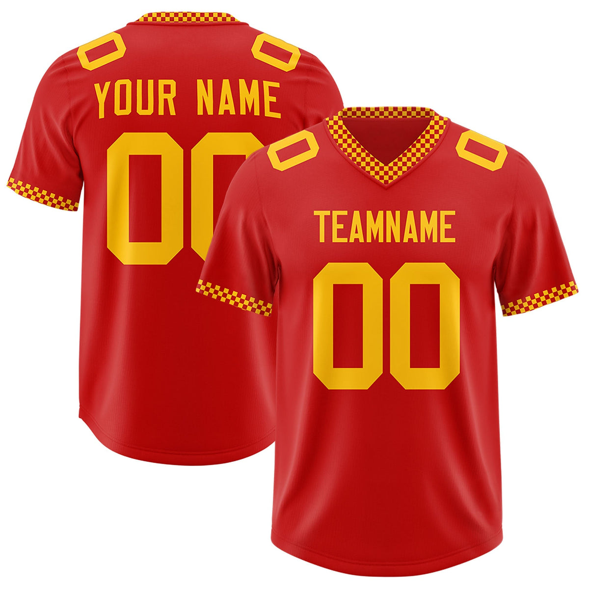 Custom Red Yellow Personalized Neckline Square Classic Authentic American Football Jersey