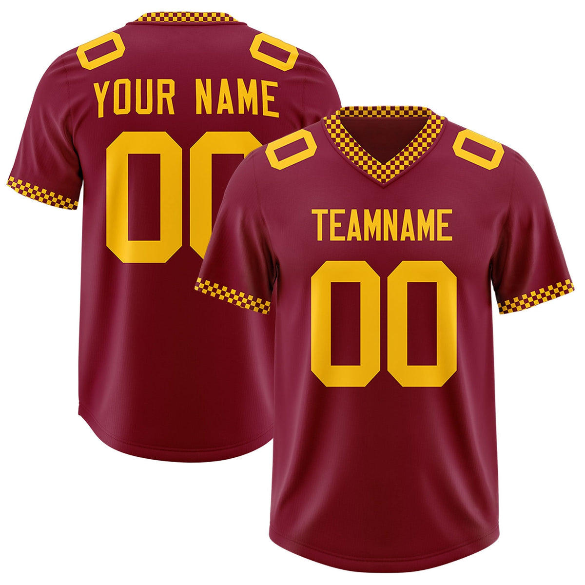 Custom Crimson Yellow Personalized Neckline Square Classic Authentic American Football Jersey