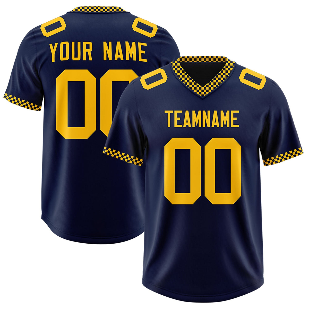 Custom Navy Yellow Personalized Neckline Square Classic Authentic American Football Jersey