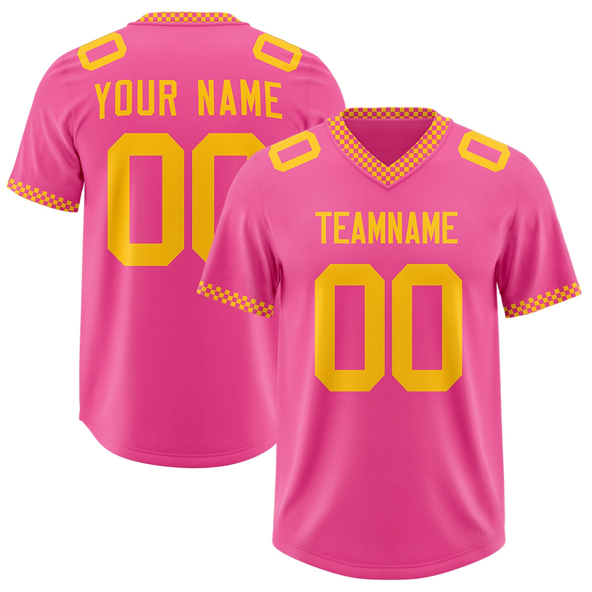 Custom Pink Yellow Personalized Neckline Square Classic Authentic American Football Jersey