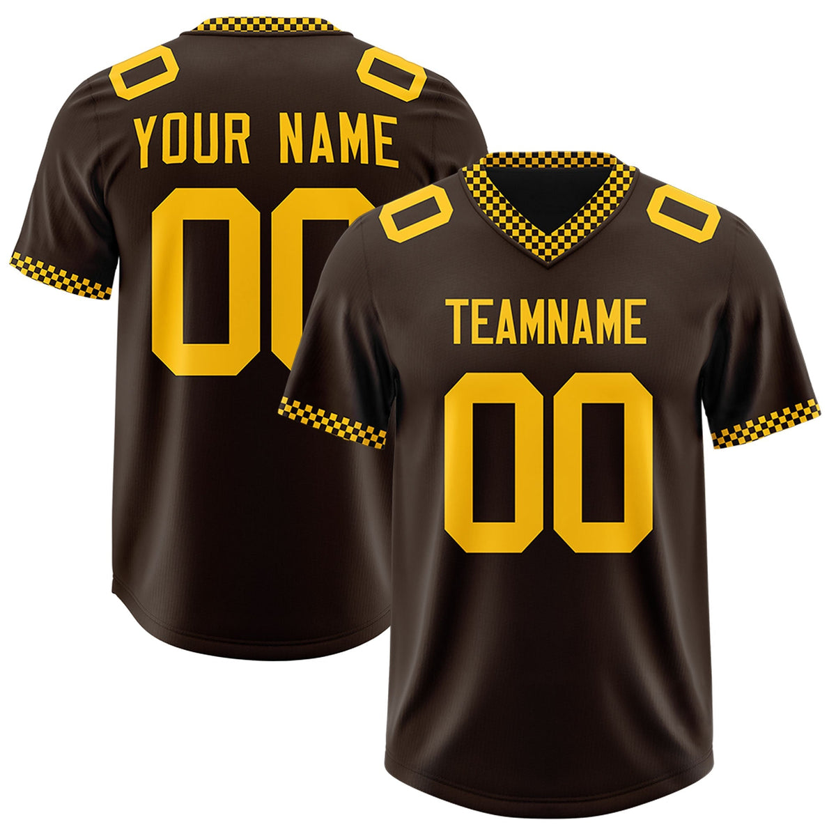Custom Brown Yellow Personalized Neckline Square Classic Authentic American Football Jersey