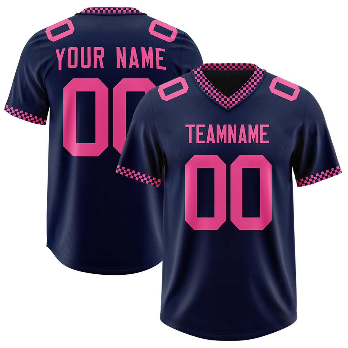 Custom Navy Pink Personalized Neckline Square Classic Authentic American Football Jersey