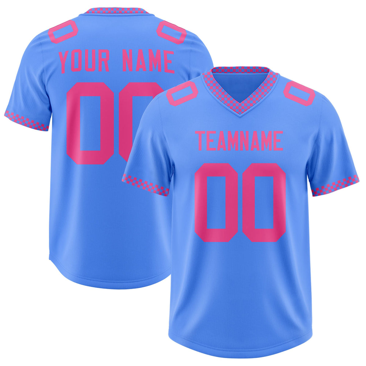 Custom Powder Blue Pink Personalized Neckline Square Classic Authentic American Football Jersey