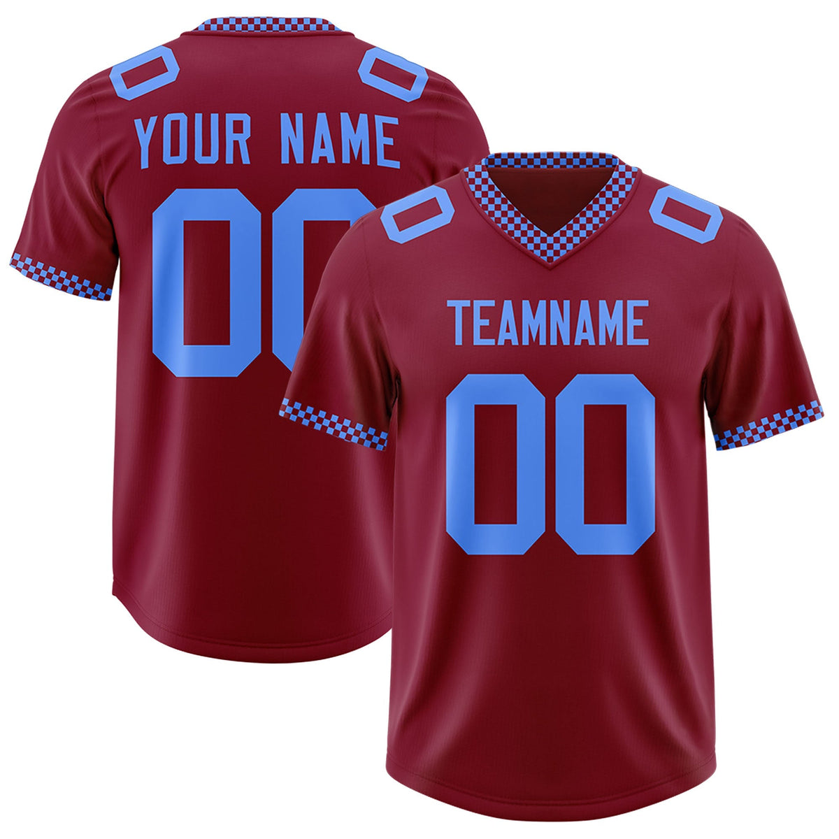 Custom Crimson Powder Blue Personalized Neckline Square Classic Authentic American Football Jersey