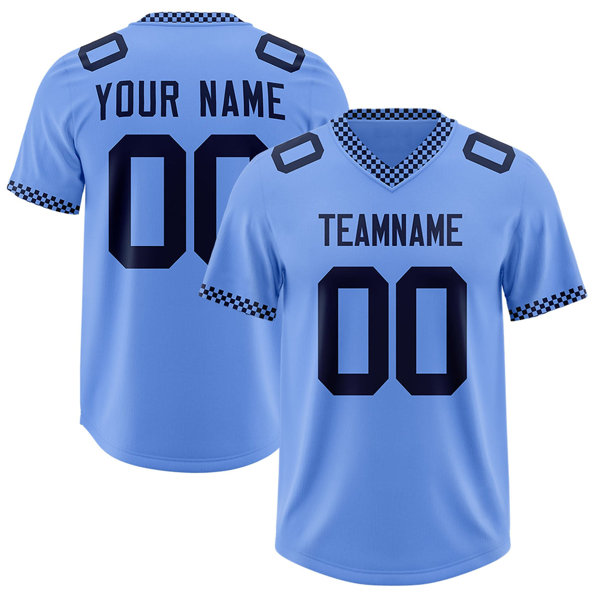 Custom Light Blue Navy Personalized Neckline Square Classic Authentic American Football Jersey