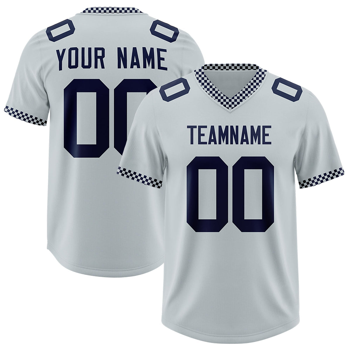 Custom Silver Navy Personalized Neckline Square Classic Authentic American Football Jersey