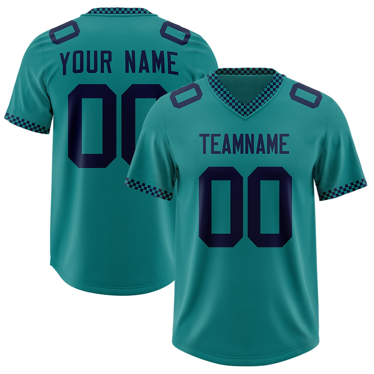 Custom Aqua Navy Personalized Neckline Square Classic Authentic American Football Jersey