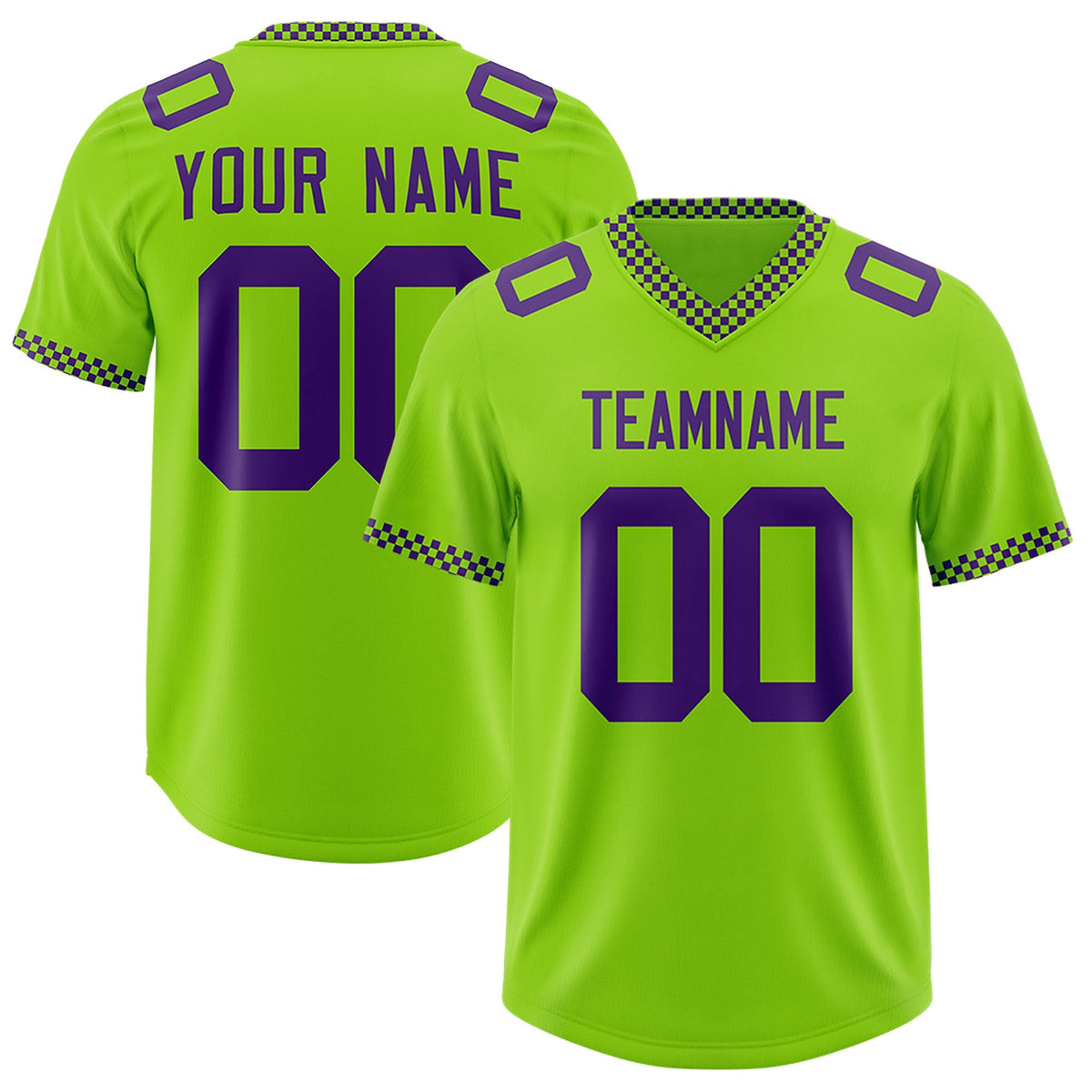 Custom Neon Green Purple Personalized Neckline Square Classic Authentic American Football Jersey