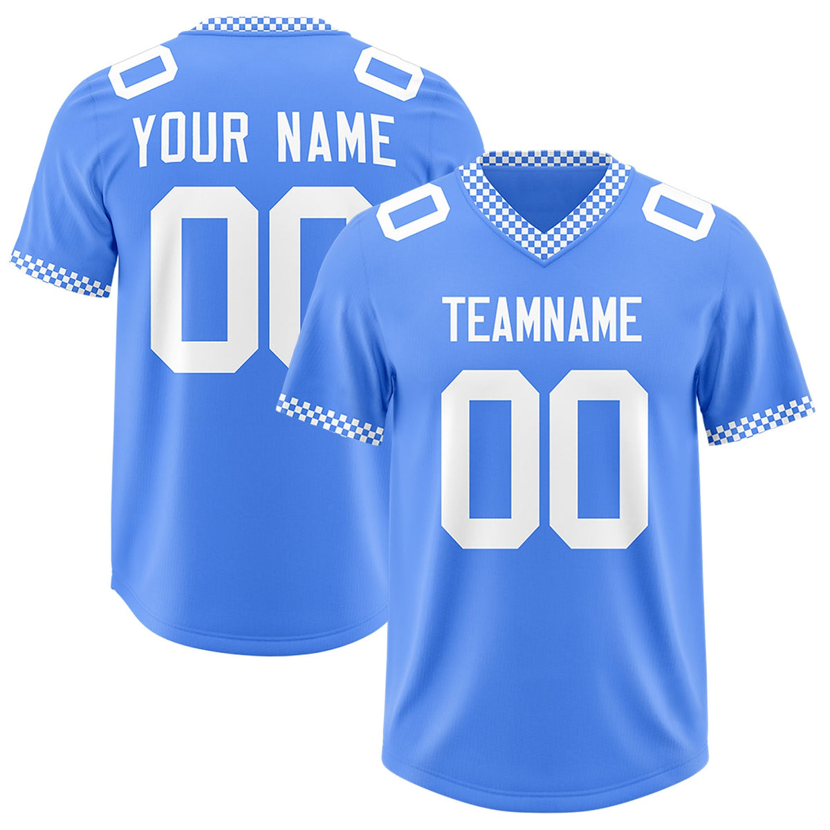 Custom Powder Blue White Personalized Neckline Square Classic Authentic American Football Jersey