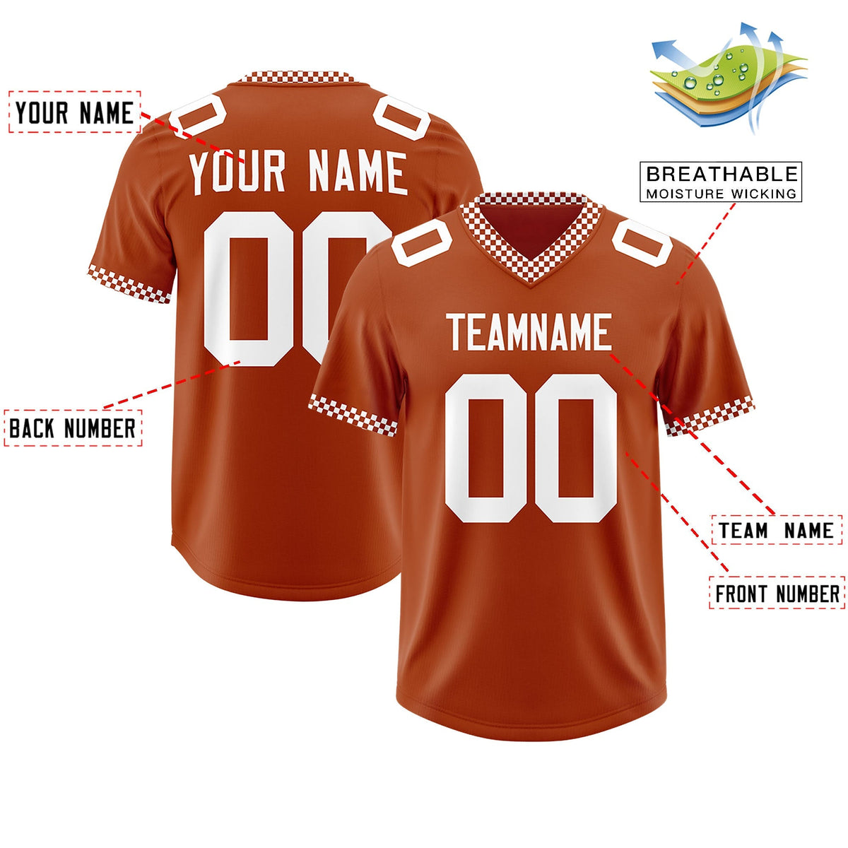 Custom Texas Orange White Personalized Neckline Square Classic Authentic American Football Jersey
