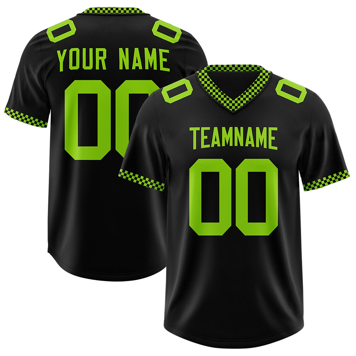 Custom Black Neon Green Personalized Neckline Square Classic Authentic Football Jersey