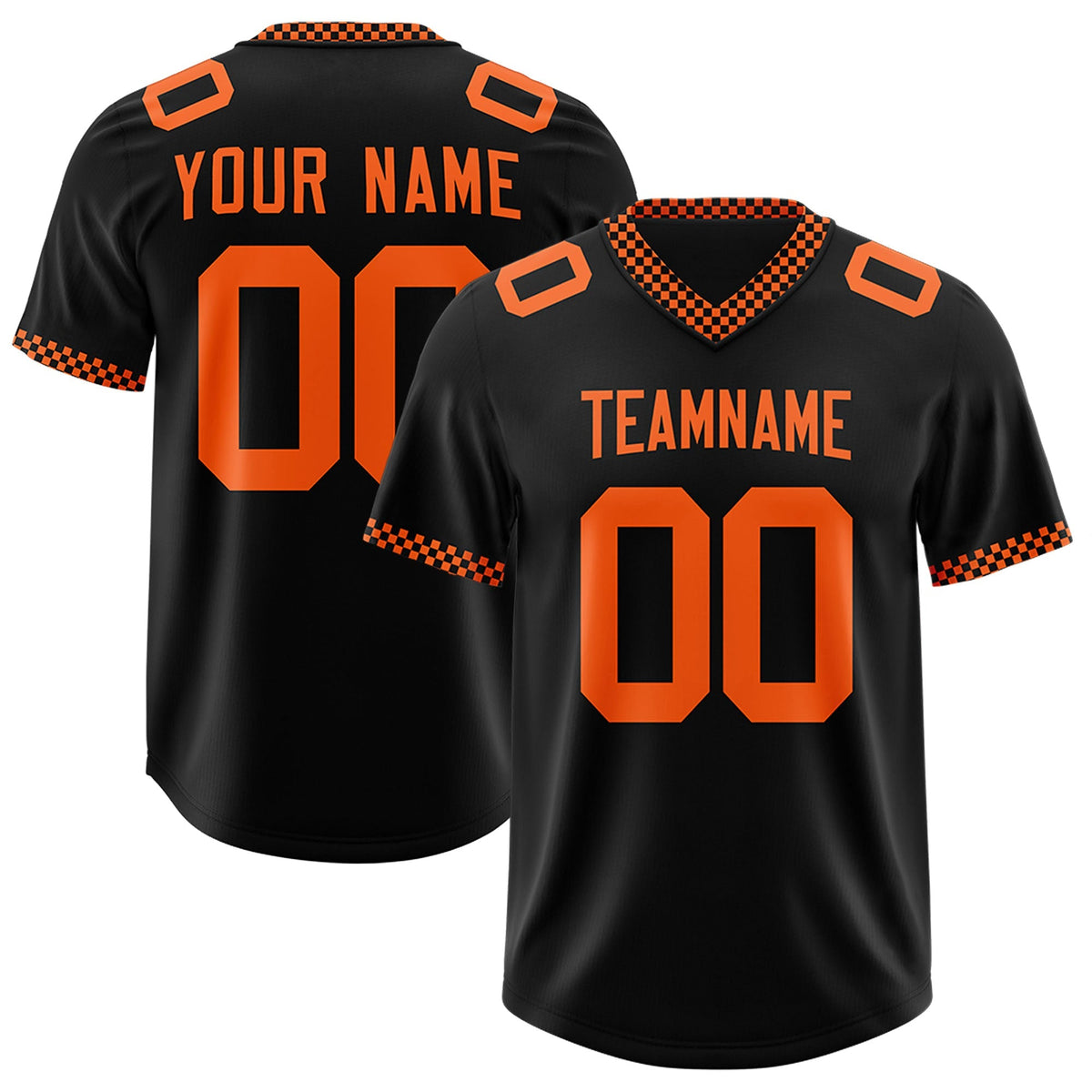 Custom Black Orange Personalized Neckline Square Classic Authentic American Football Jersey