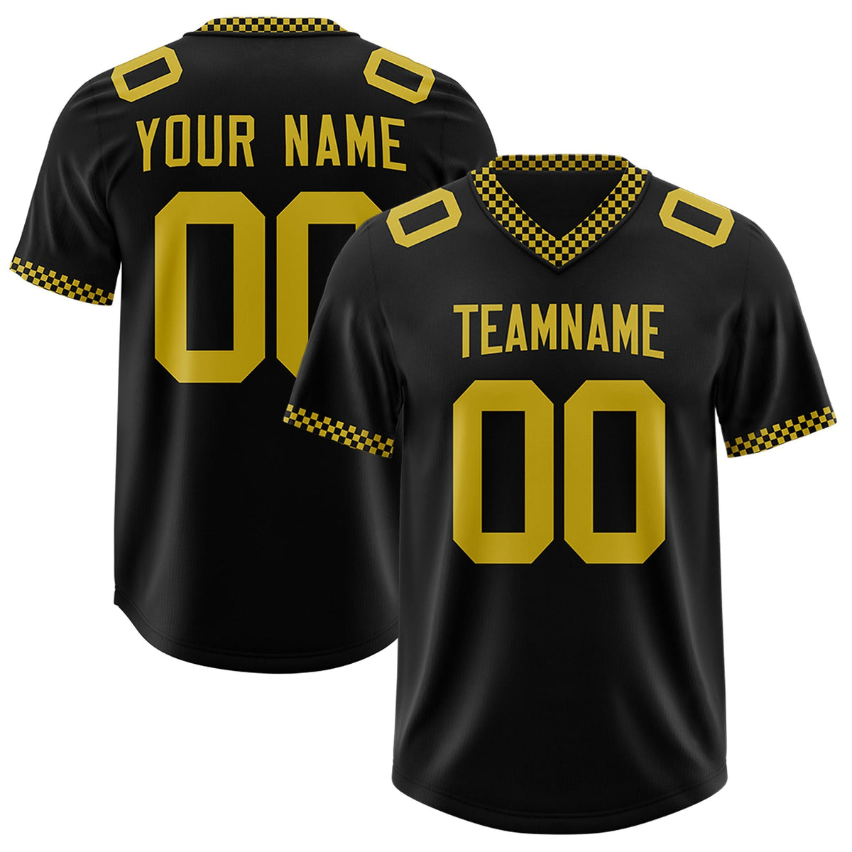 Custom Black Old Gold Personalized Neckline Square Classic Authentic American Football Jersey