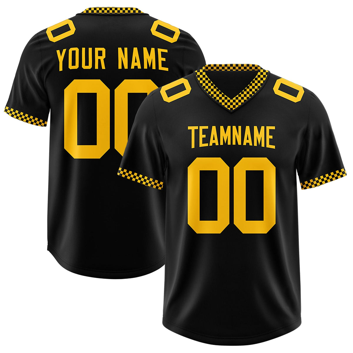 Custom Black Yellow Personalized Neckline Square Classic Authentic American Football Jersey
