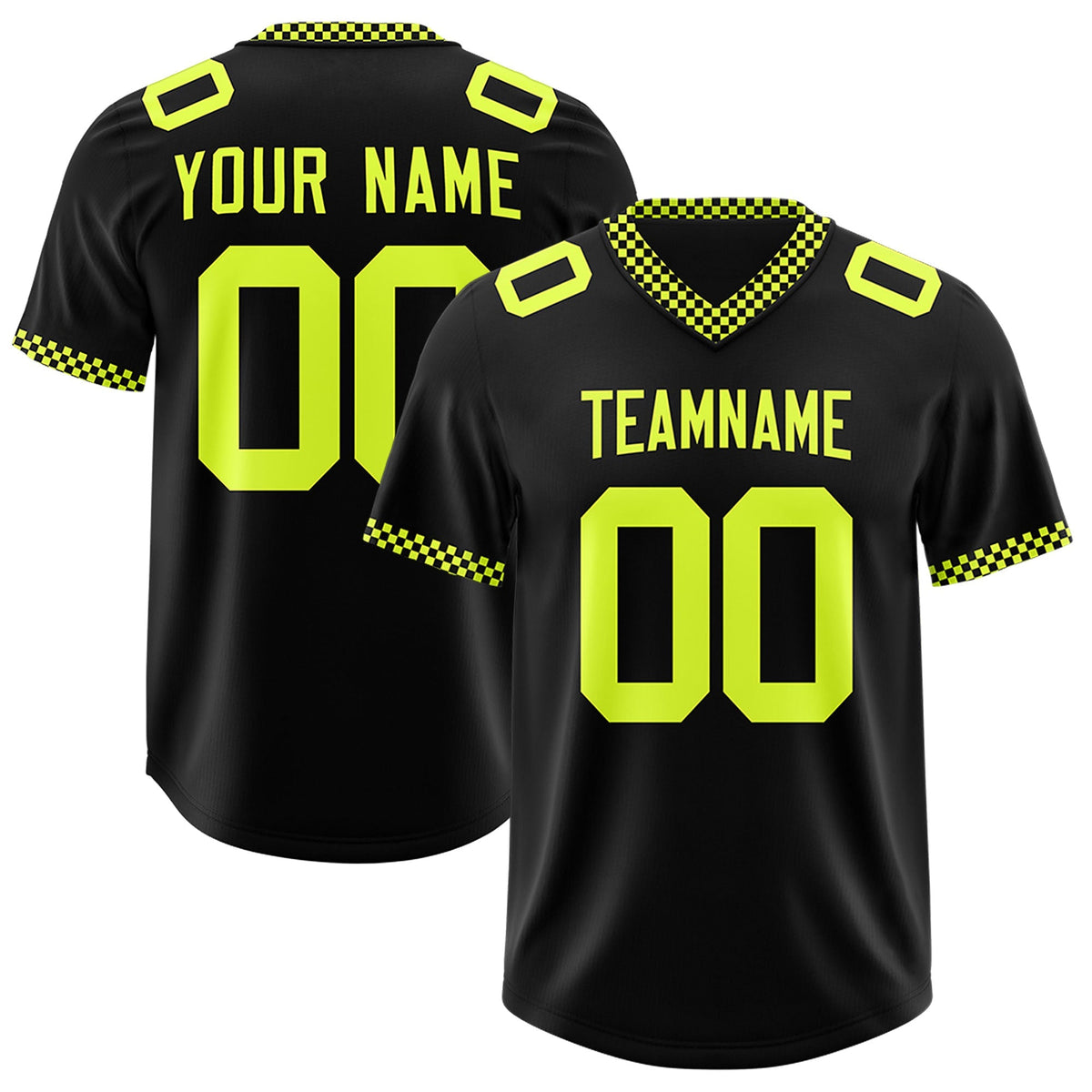 Custom Black Fluorescent Green Personalized Neckline Square Classic Authentic American Football Jersey