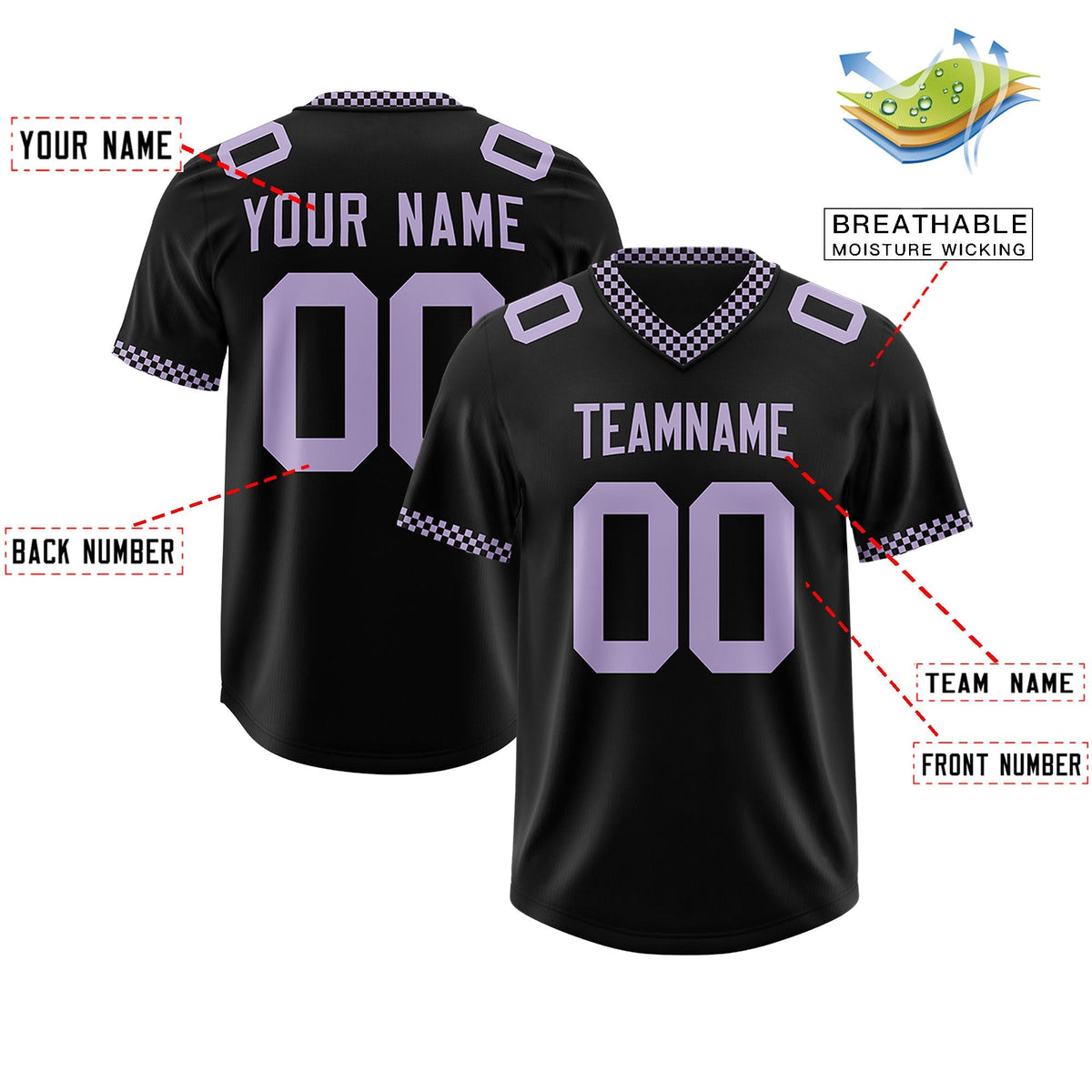 Custom Black Light Purple Personalized Neckline Square Classic Authentic American Football Jersey