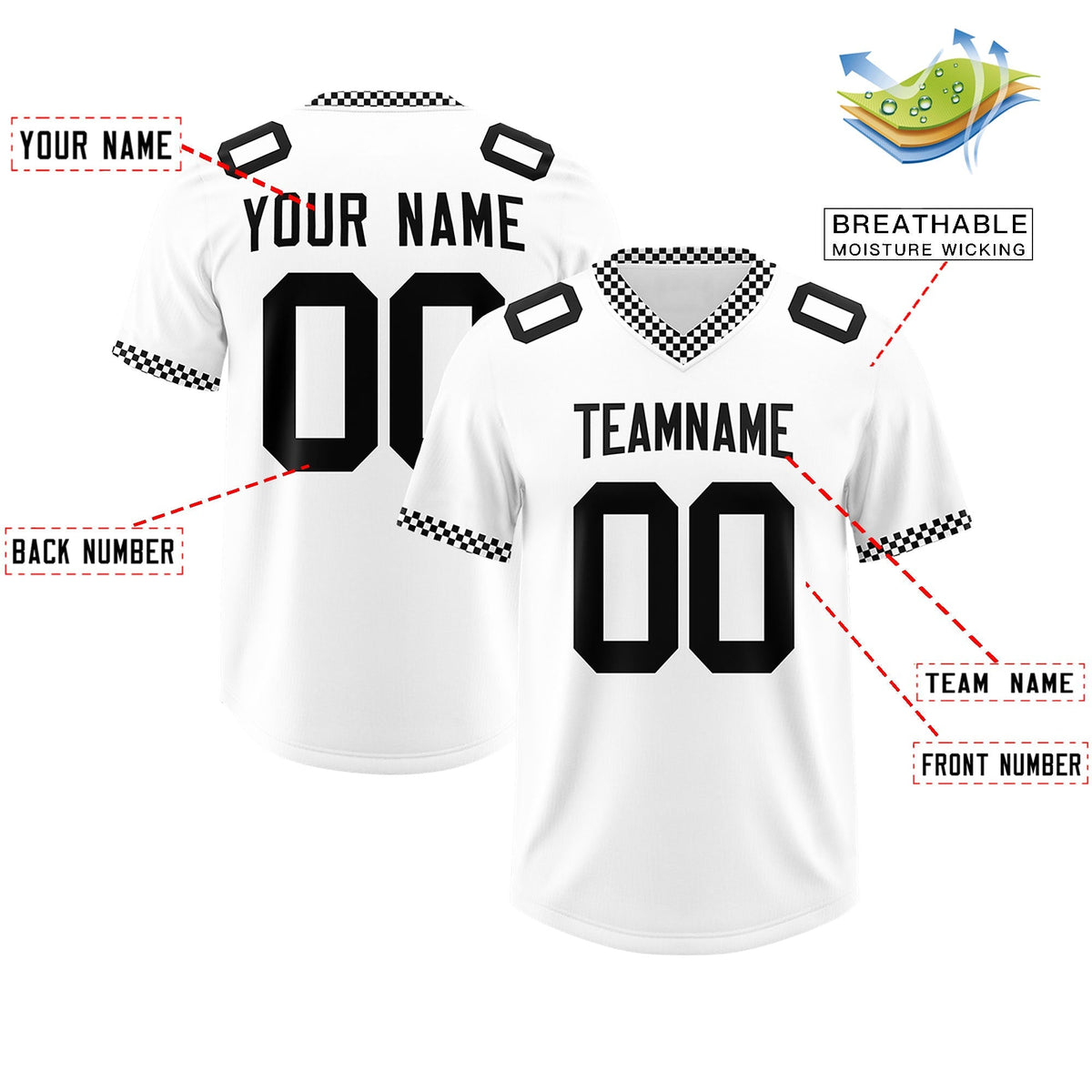 Custom White Black Personalized Neckline Square Classic Authentic American Football Jersey