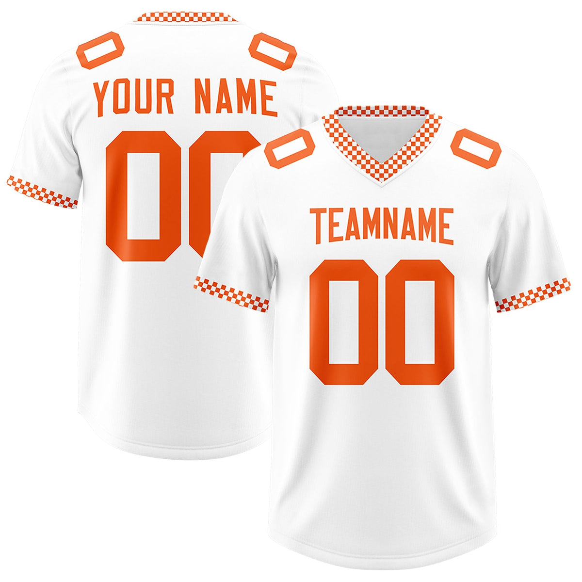 Custom White Orange Personalized Neckline Square Classic Authentic American Football Jersey