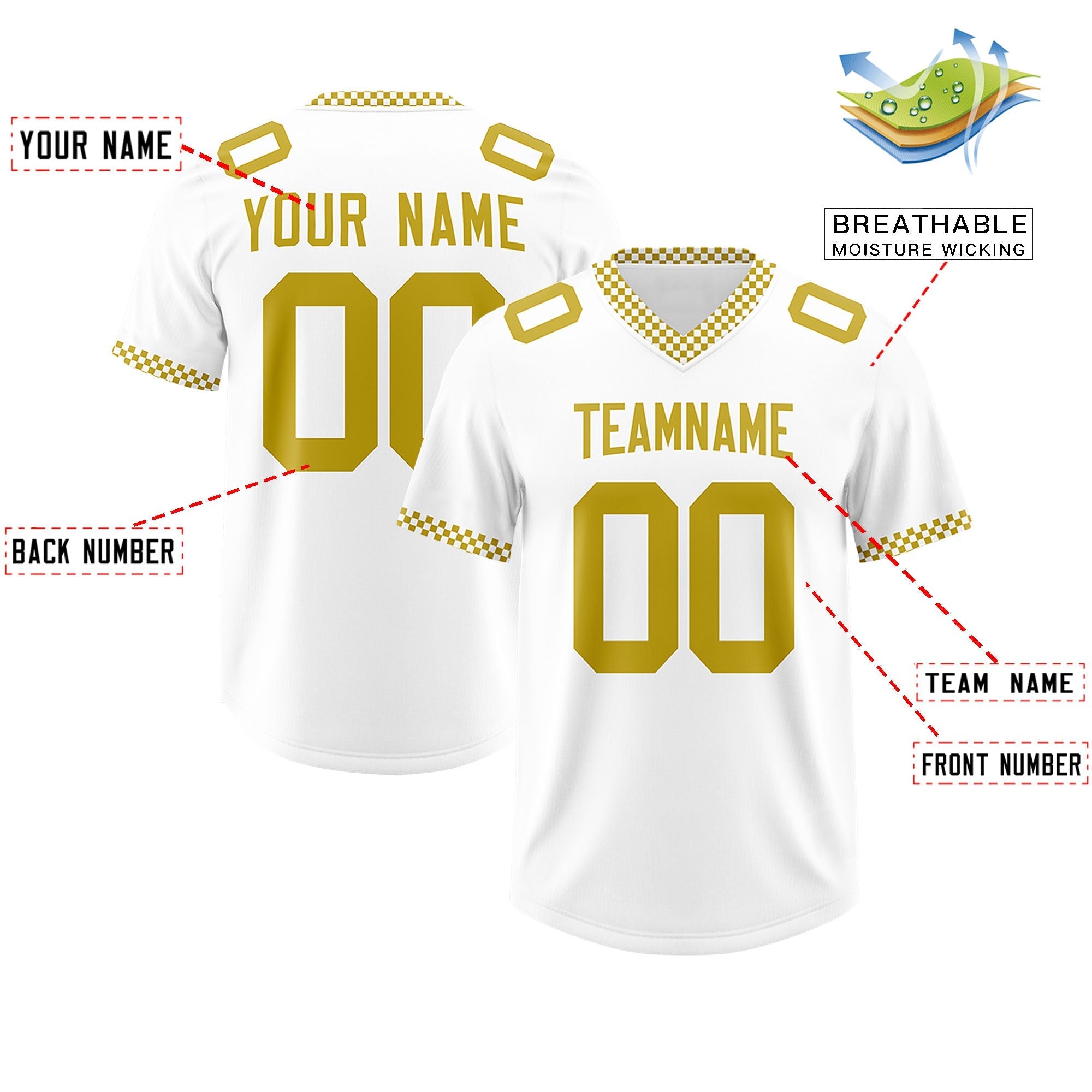 Custom White Old Gold Personalized Neckline Square Classic Authentic American Football Jersey
