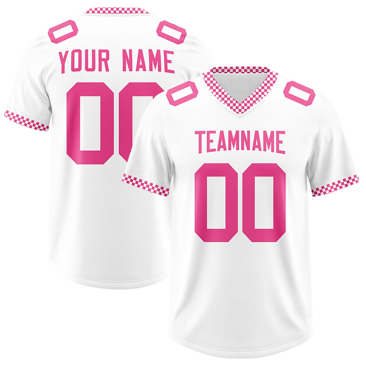 Custom White Pink Personalized Neckline Square Classic Authentic American Football Jersey