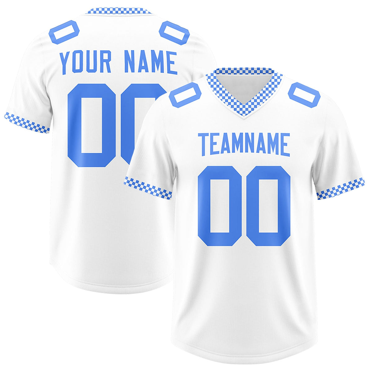 Custom White Powder Blue Personalized Neckline Square Classic Authentic American Football Jersey
