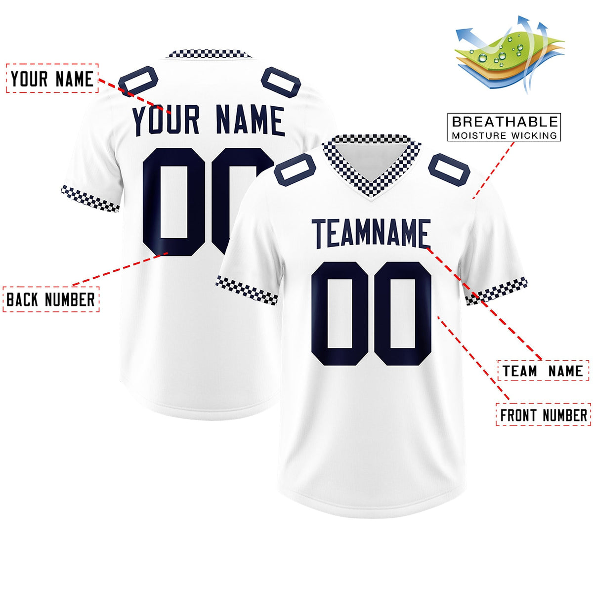 Custom White Navy Personalized Neckline Square Classic Authentic American Football Jersey