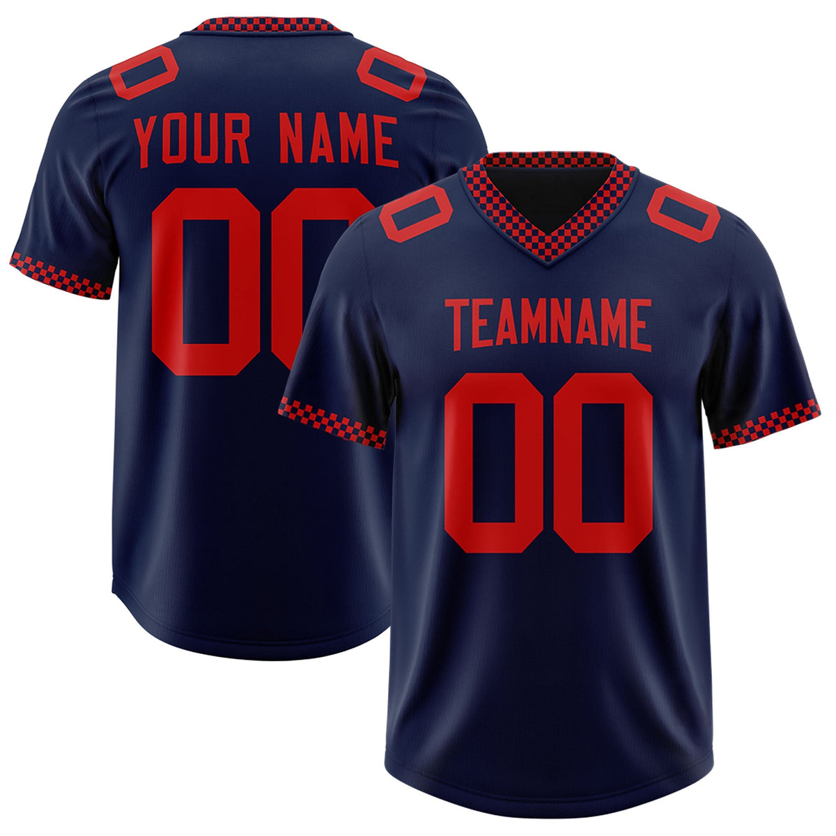 Custom Navy Red Personalized Neckline Square Classic Authentic American Football Jersey