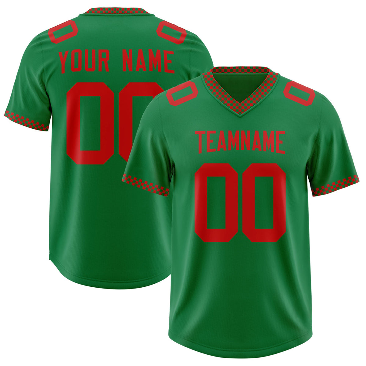 Custom Kelly Green Red Personalized Neckline Square Classic Authentic American Football Jersey