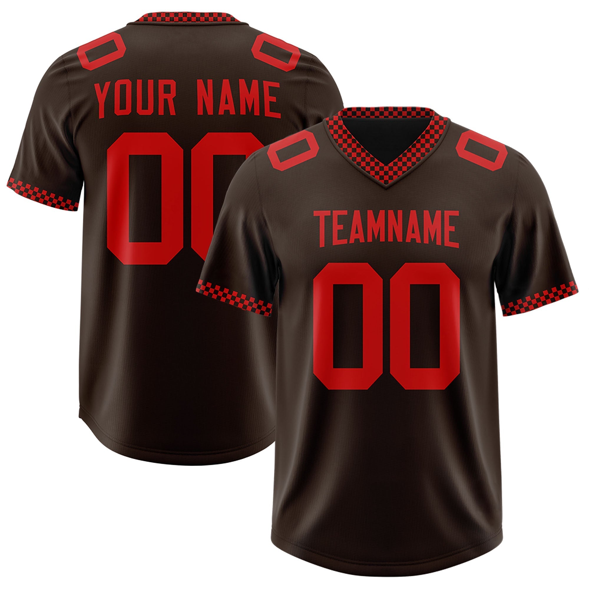 Custom Brown Red Personalized Neckline Square Classic Authentic American Football Jersey