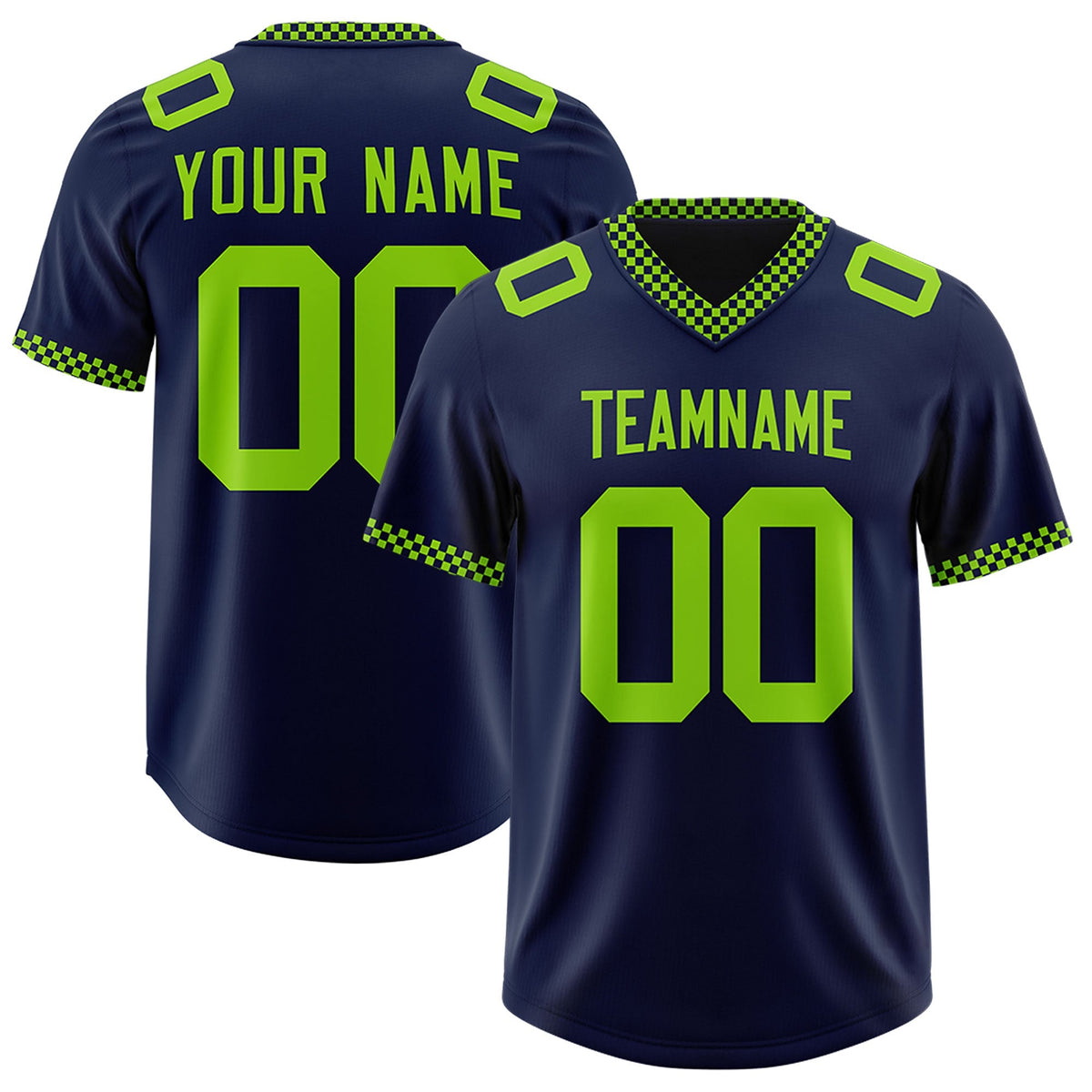 Custom Navy Neon Green Personalized Neckline Square Classic Authentic American Football Jersey
