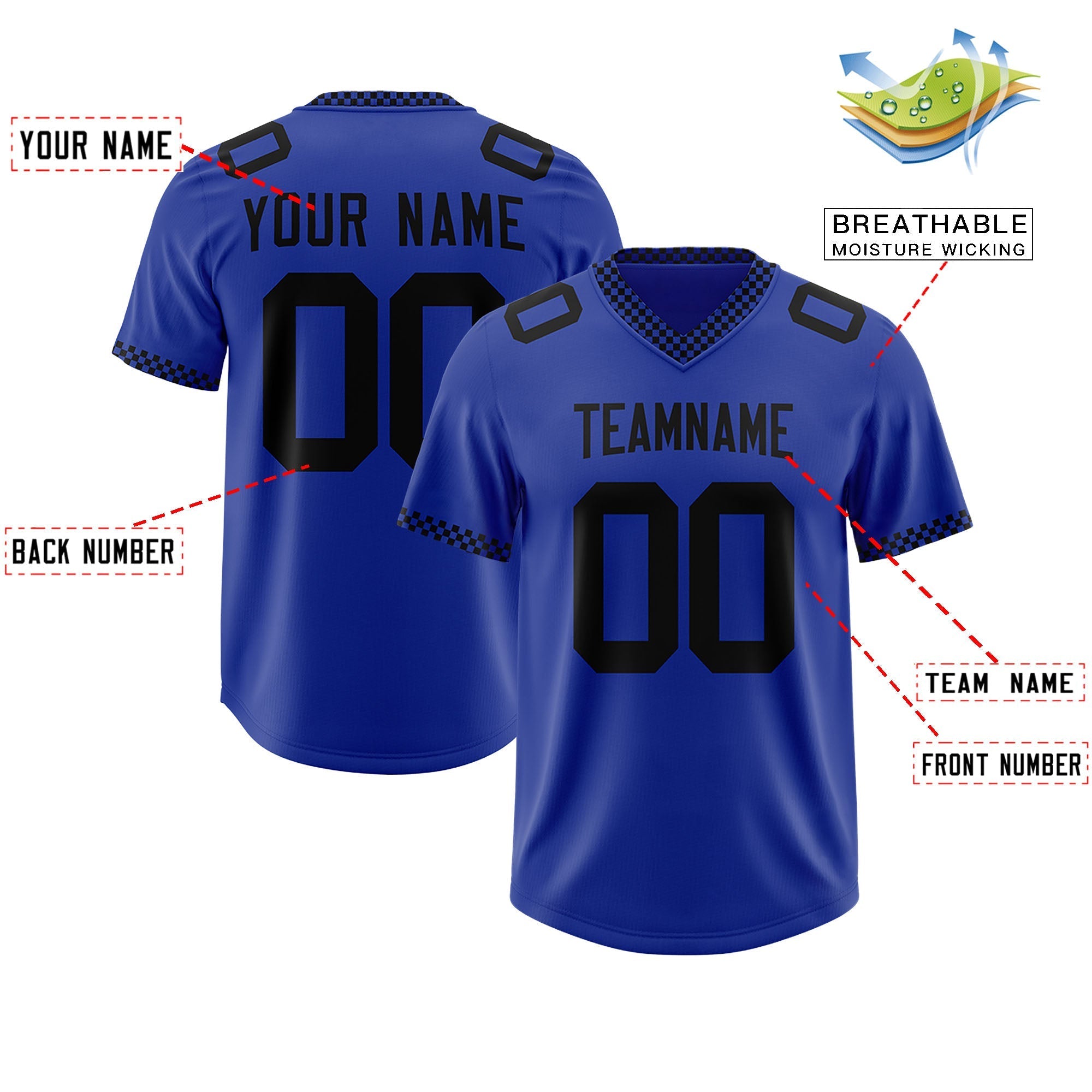Custom Royal Black Personalized Neckline Square Classic Authentic American Football Jersey