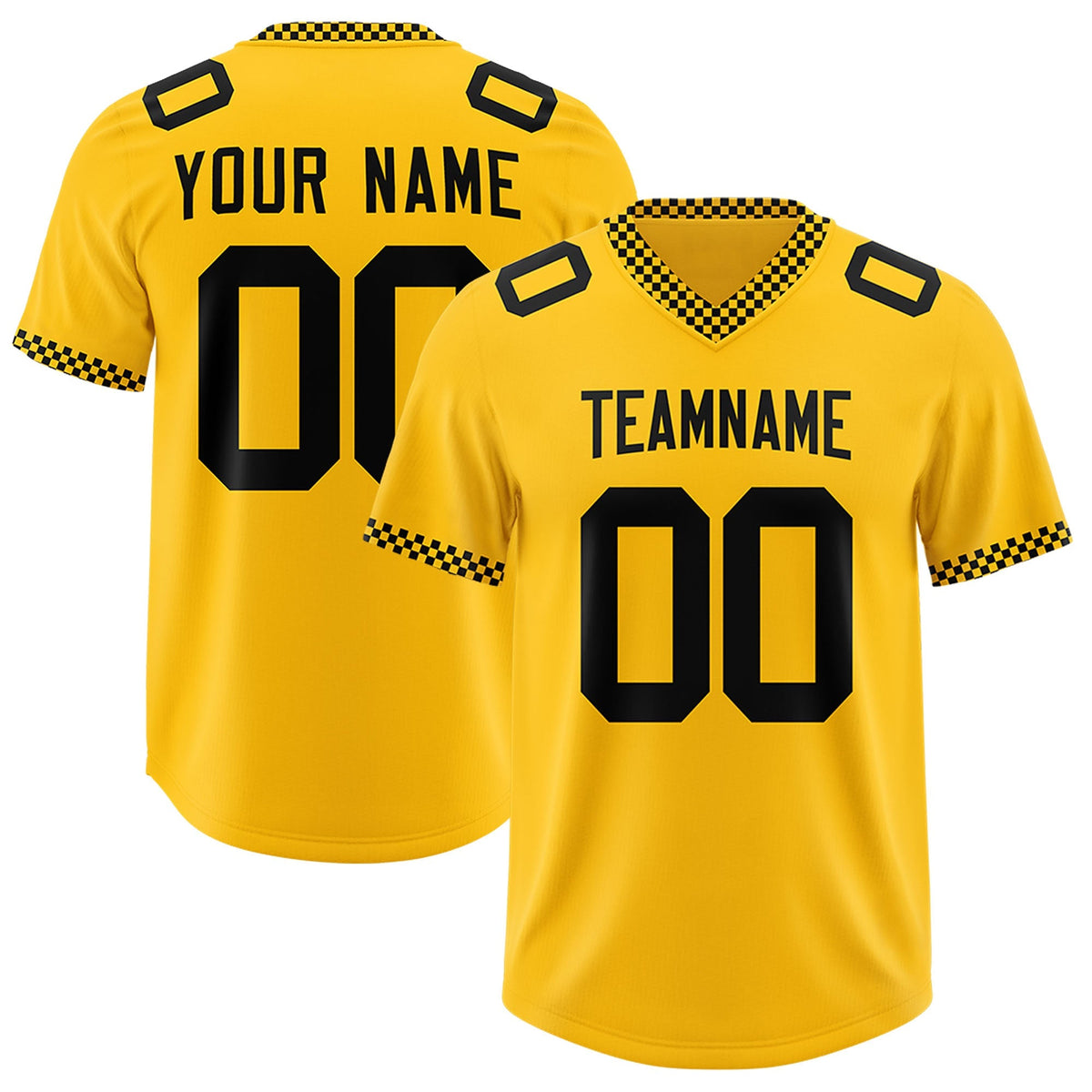 Custom Yellow Black Personalized Neckline Square Classic Authentic American Football Jersey