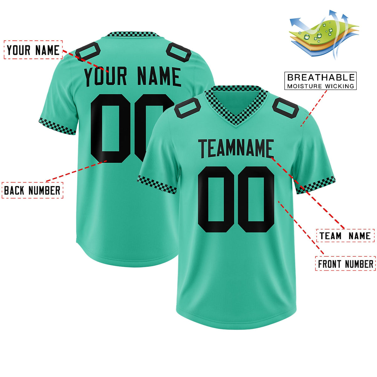 Custom Bright Green Black Personalized Neckline Square Classic Authentic American Football Jersey