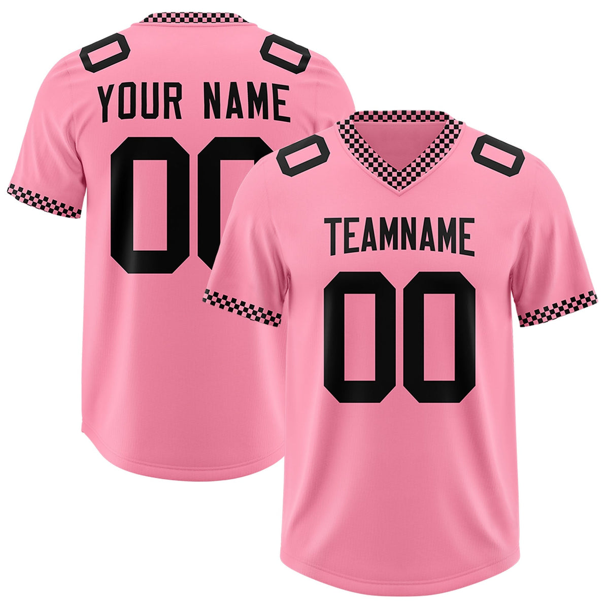 Custom Light Pink Black Personalized Neckline Square Classic Authentic American Football Jersey