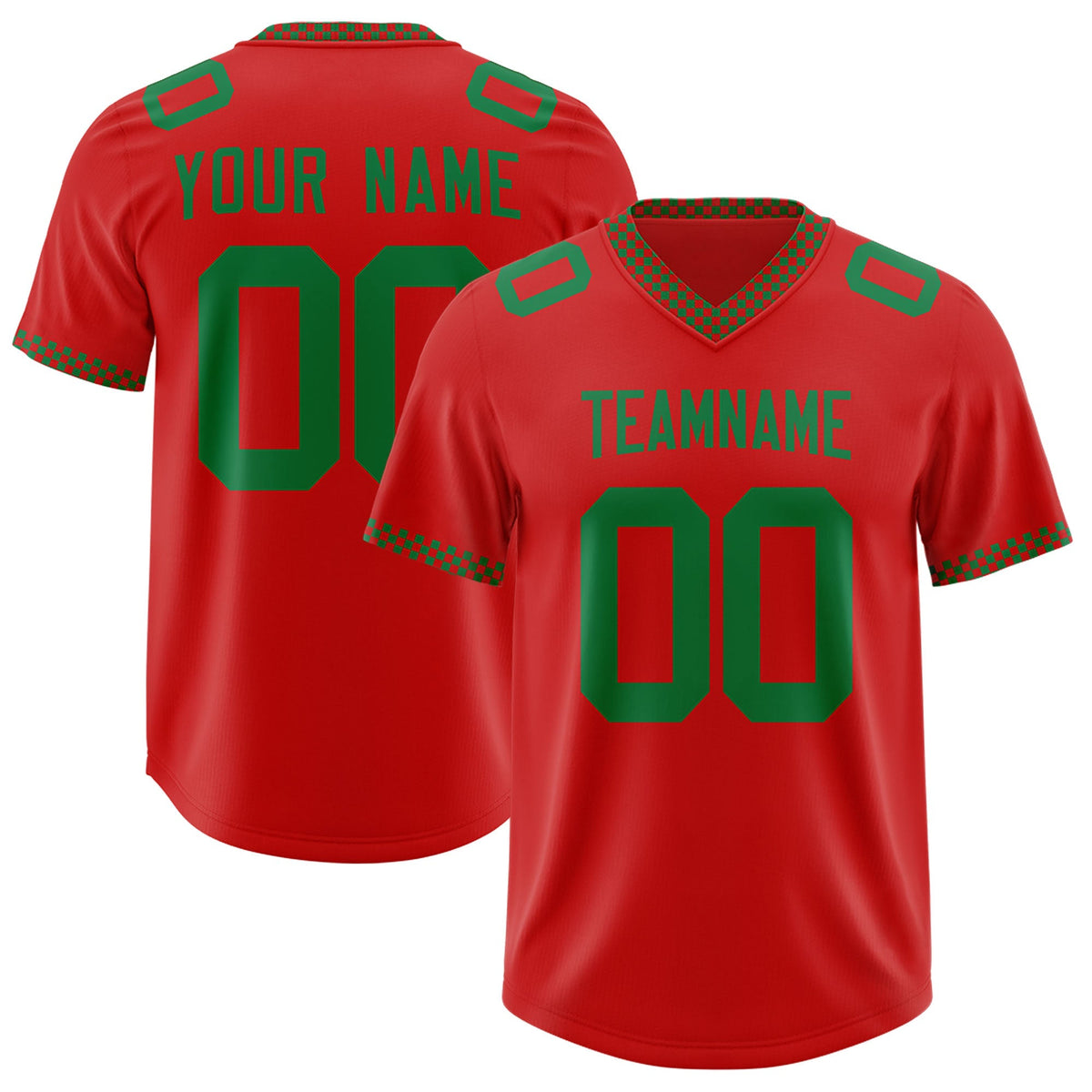 Custom Red Kelly Green Personalized Neckline Square Classic Authentic American Football Jersey