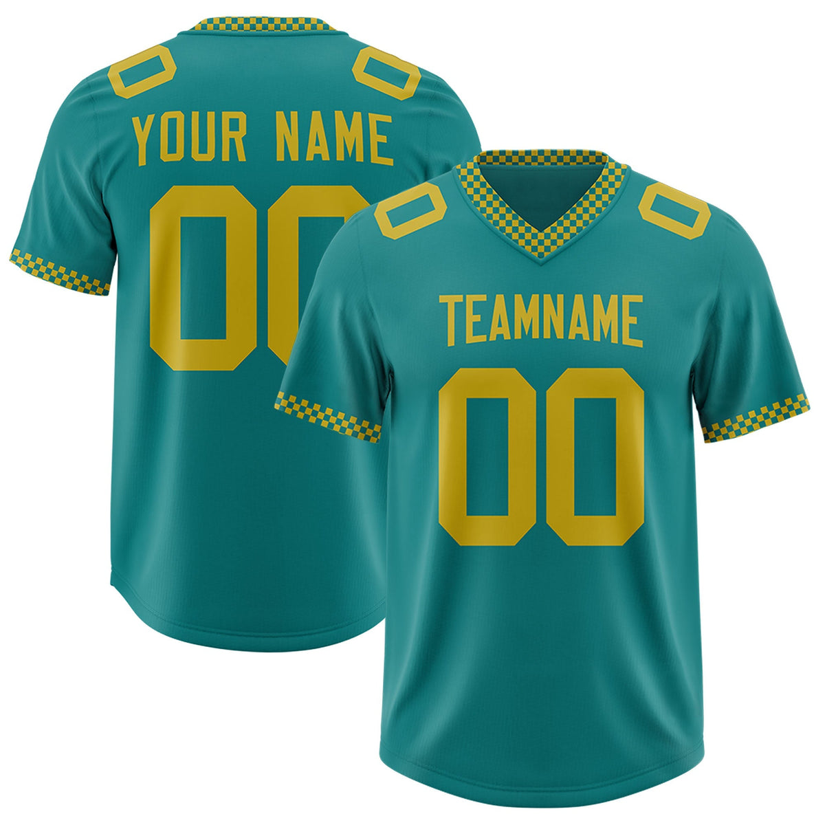 Custom Aqua Old Gold Personalized Neckline Square Classic Authentic American Football Jersey