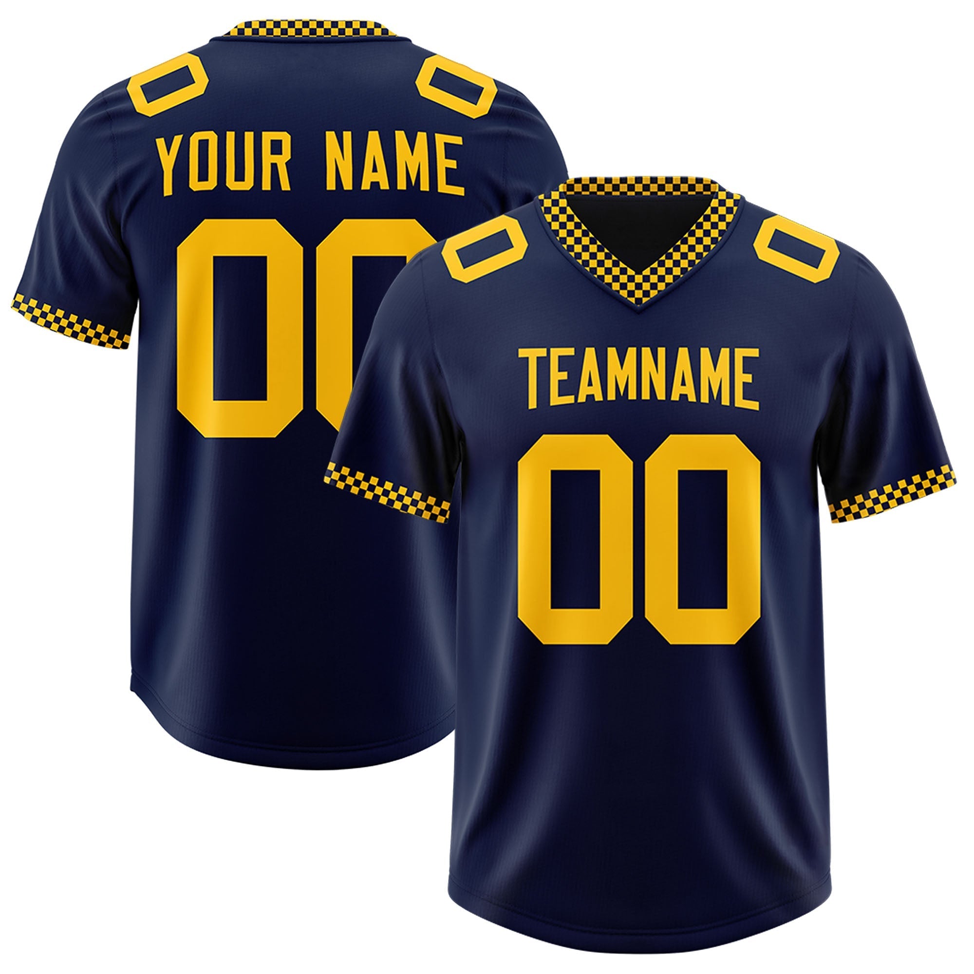 Custom Navy Yellow Personalized Neckline Square Classic Authentic American Football Jersey