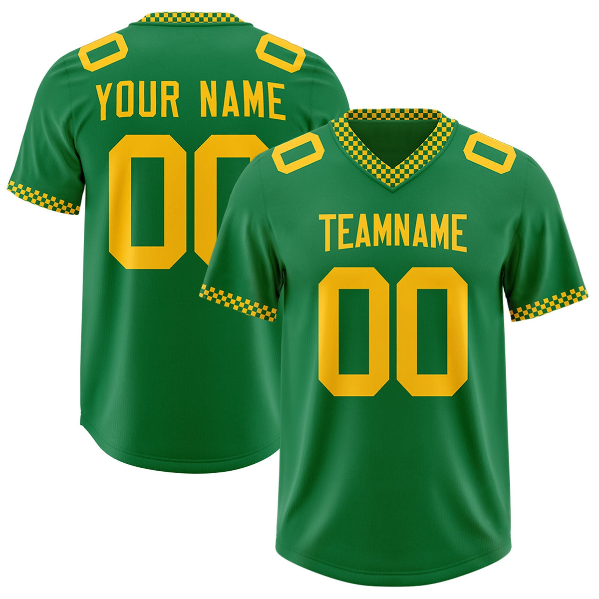 Custom Kelly Green Yellow Personalized Neckline Square Classic Authentic American Football Jersey