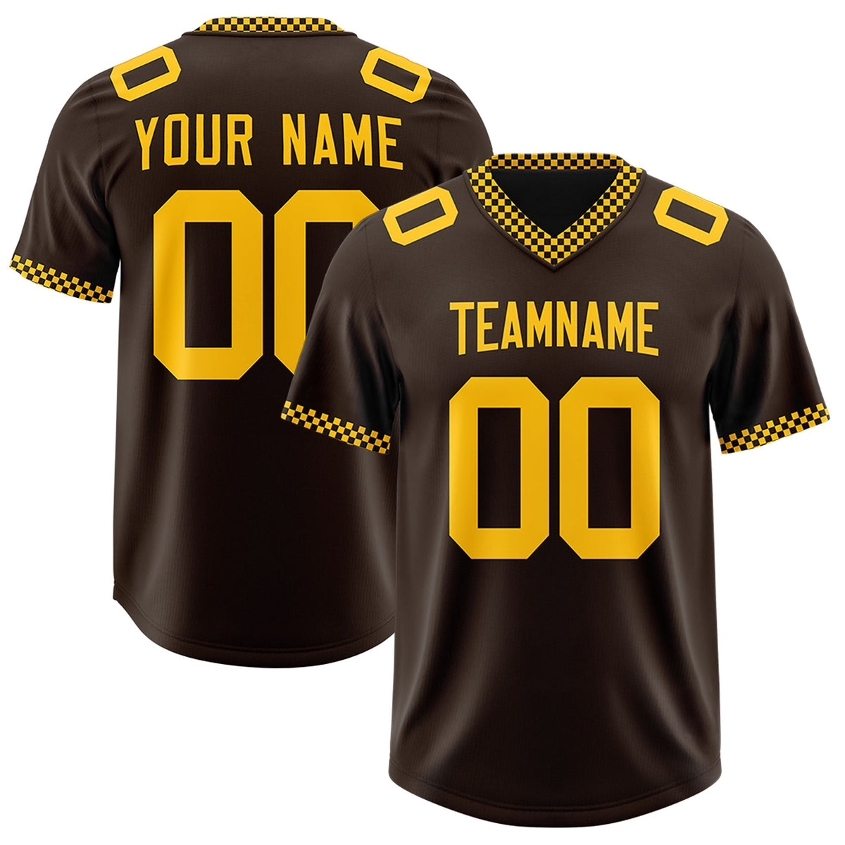 Custom Brown Yellow Personalized Neckline Square Classic Authentic American Football Jersey