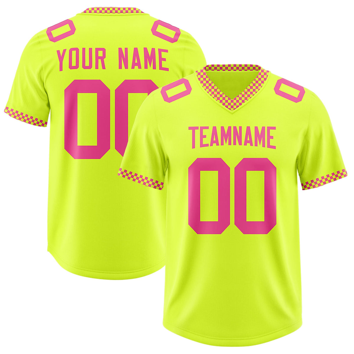 Custom Fluorescent Green Pink Personalized Neckline Square Classic Authentic American Football Jersey