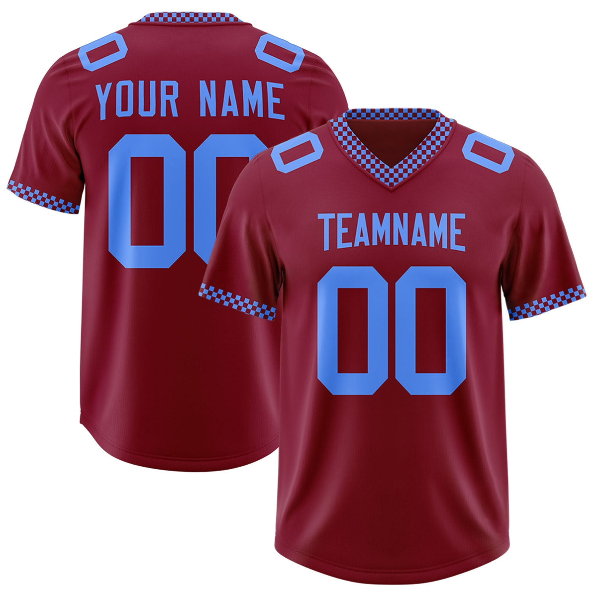 Custom Crimson Powder Blue Personalized Neckline Square Classic Authentic American Football Jersey