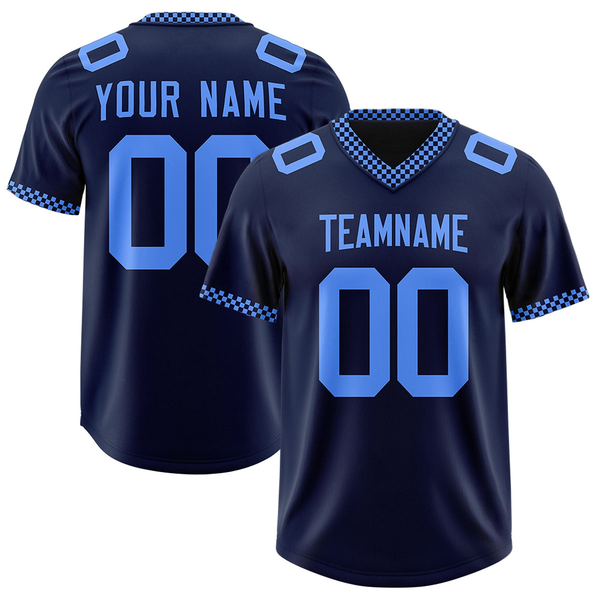 Custom Navy Powder Blue Personalized Neckline Square Classic Authentic American Football Jersey