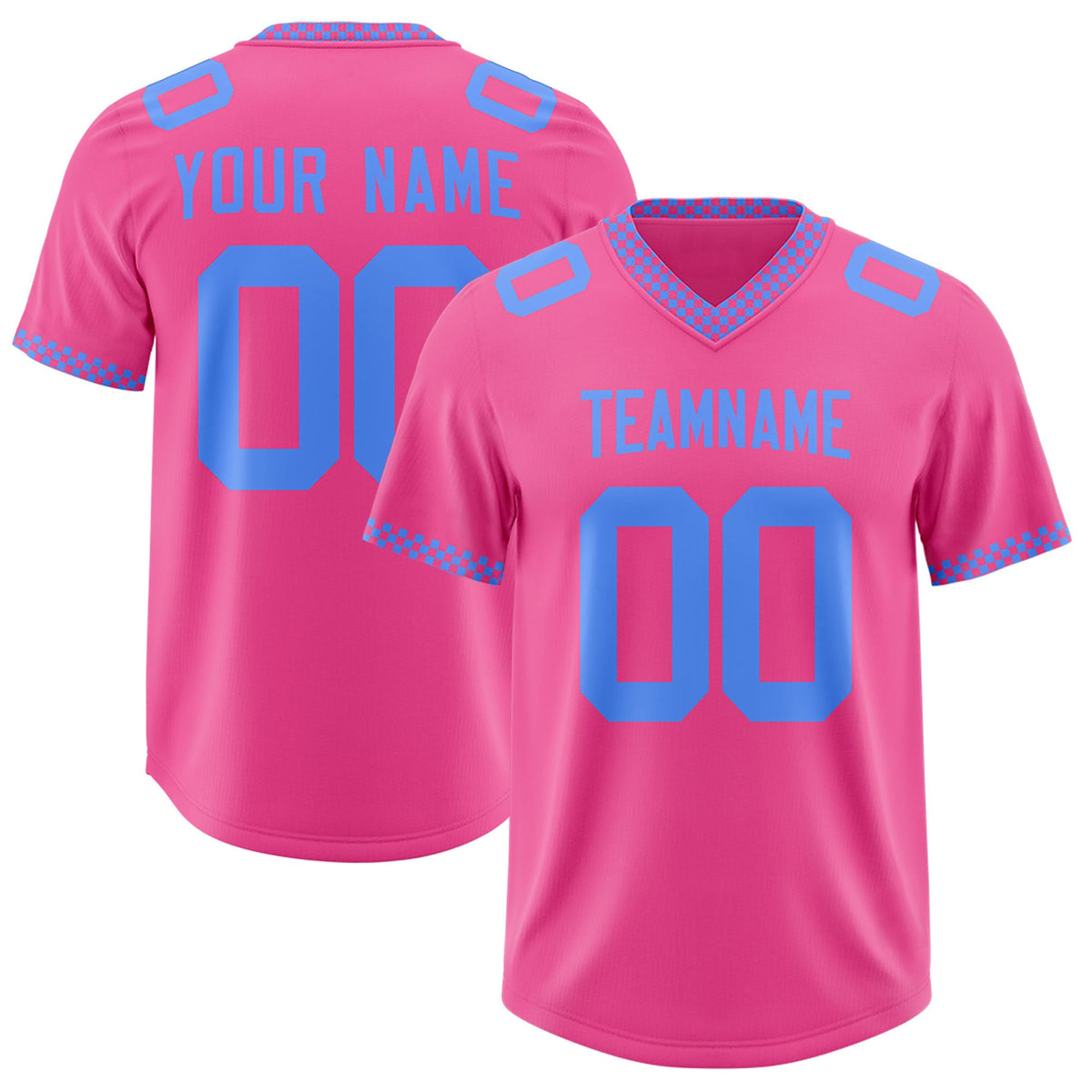 Custom Pink Powder Blue Personalized Neckline Square Classic Authentic American Football Jersey
