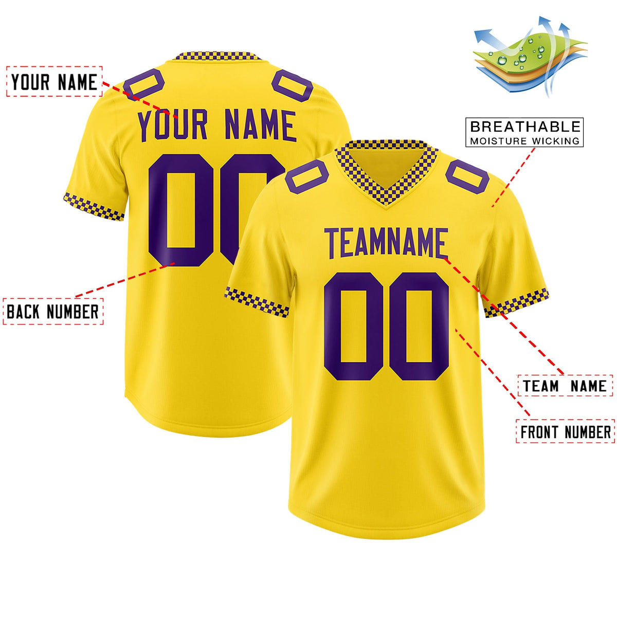 Custom Gold Purple Personalized Neckline Square Classic Authentic American Football Jersey