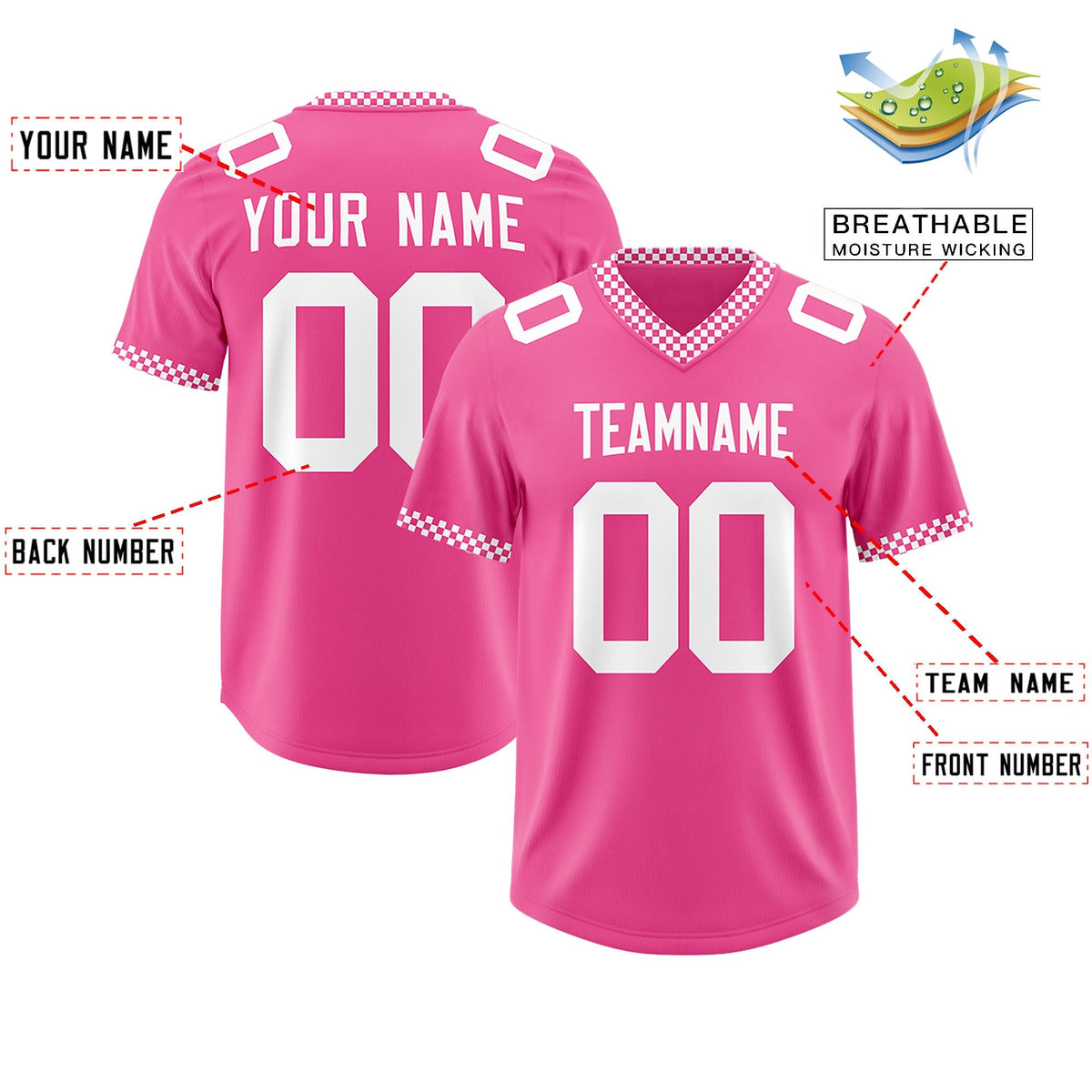 Custom Pink White Personalized Neckline Square Classic Authentic American Football Jersey